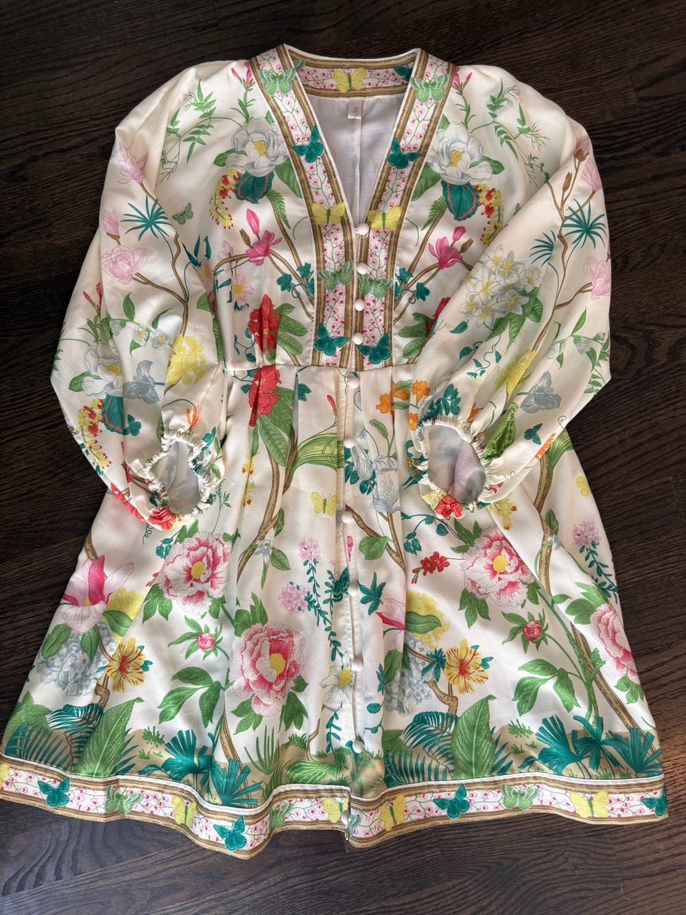 Karolina Butterfly Floral Button Front Mini Dress Cottagecore Romantic Boho Med